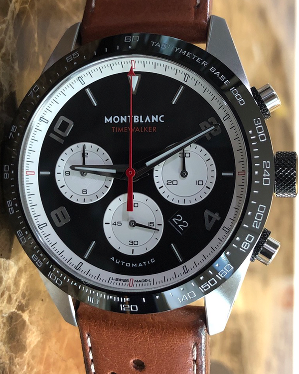 2022 Montblanc Timewalker Chronograph 43MM Black Dial Leather Strap (119942)