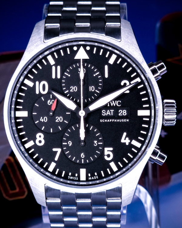 2025 IWC Schaffhausen Pilot Chronograph 43MM Black Dial Steel Bracelet (IW377710)