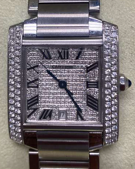 Cartier Tank Française 28MM Aftermarket Diamond Pave Dial Steel Bracelet (W51002Q3)