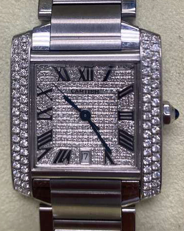 Cartier Tank Française 28MM Aftermarket Diamond Pave Dial Steel Bracelet (W51002Q3)