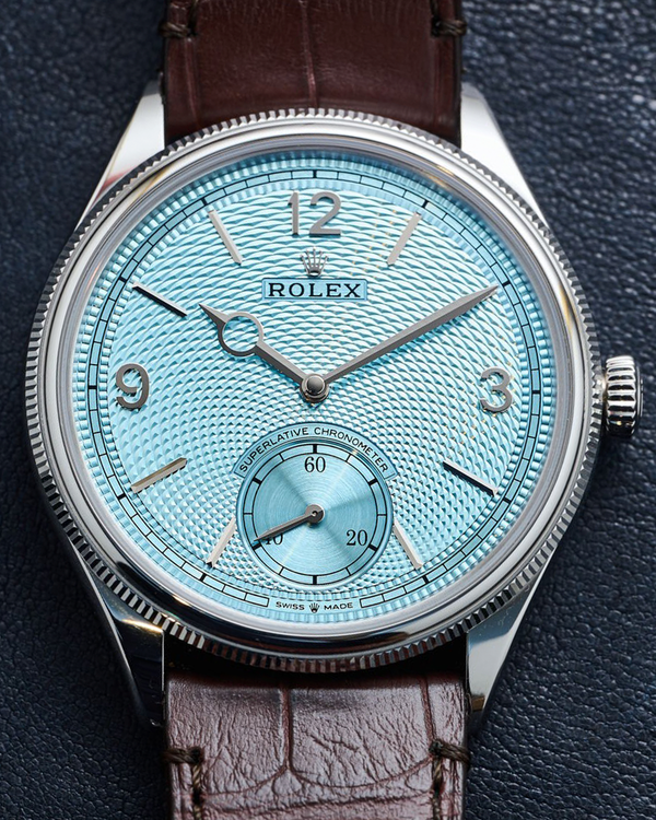 Rolex 1908 39MM Ice Blue Dial Leather Strap (52506)