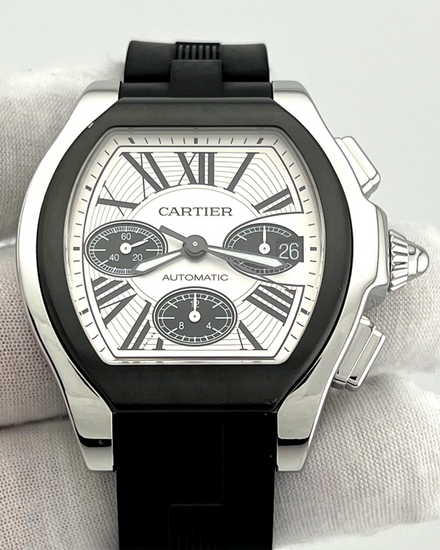 Cartier Roadster Chronograph 44MM White Dial Rubber Strap (W6206020)