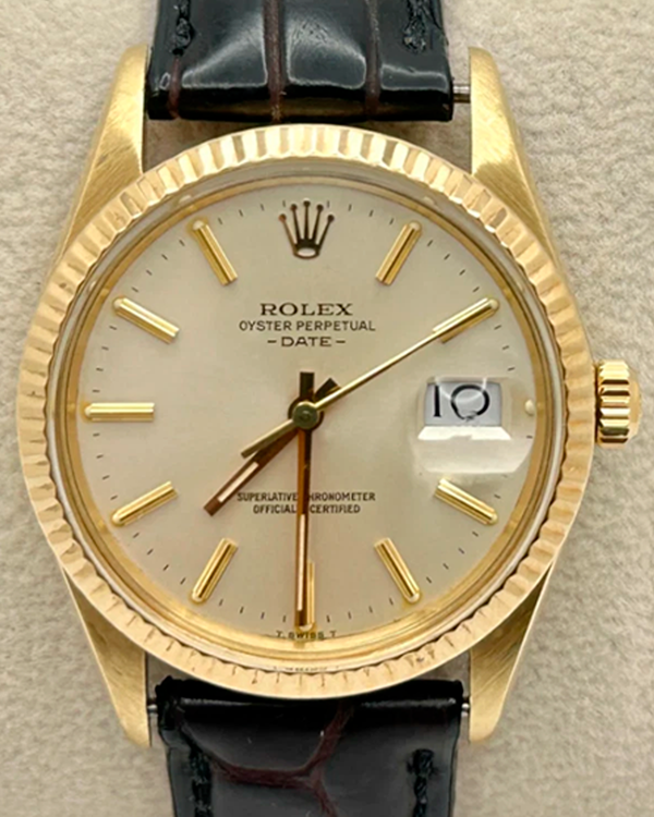 1981 Rolex Oyster Perpetual Date 34MM Silver Dial Leather Strap (15037)