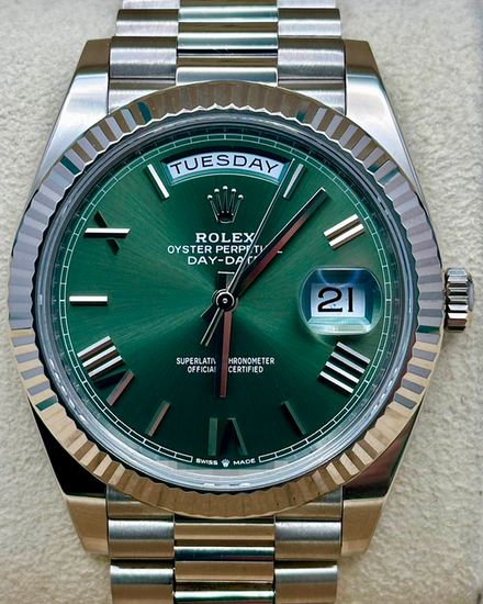 2021 Rolex Day-Date 40MM Green Dial White Gold President Bracelet (228239)