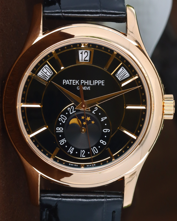 Patek Philippe Annual Calendar 40MM Black Dial Leather Strap (5205R-010)