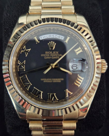 2011 Rolex Day-Date 41MM Black Dial Yellow Gold President Bracelet (218238)