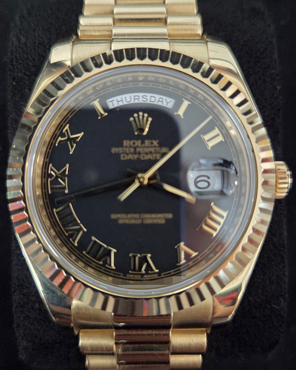 2011 Rolex Day-Date 41MM Black Dial Yellow Gold President Bracelet (218238)