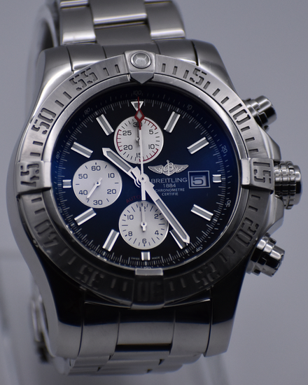 No Reserve - Breitling Super Avenger II 48MM Blue Dial Steel Bracelet (A13371)
