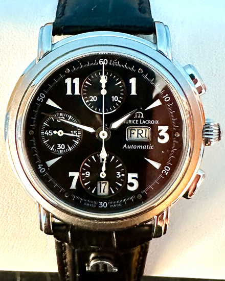 Maurice Lacroix Masterpiece Croneo Chronograph 40MM Black Dial Leather Strap (67839)