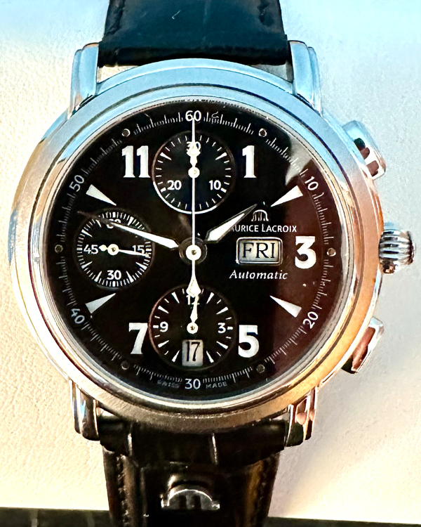 Maurice Lacroix Masterpiece Croneo Chronograph 40MM Black Dial Leather Strap (67839)