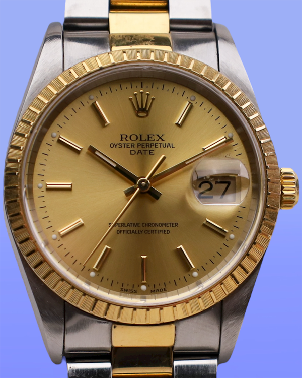 Rolex Oyster Perpetual Date 34MM Champagne Dial Two-Tone Oyster Bracelet (15223)