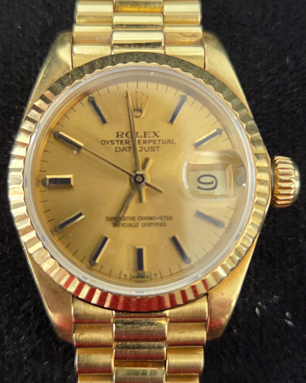 Rolex Lady-Datejust 26MM Champagne Dial Yellow Gold President Bracelet (69178)