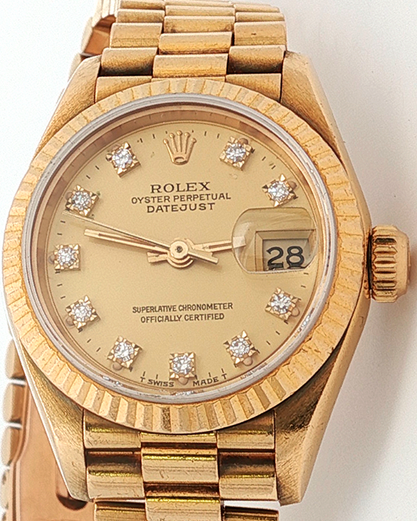 1986 Rolex Lady-Datejust 26MM Champagne Dial Yellow Gold President Bracelet (69178)