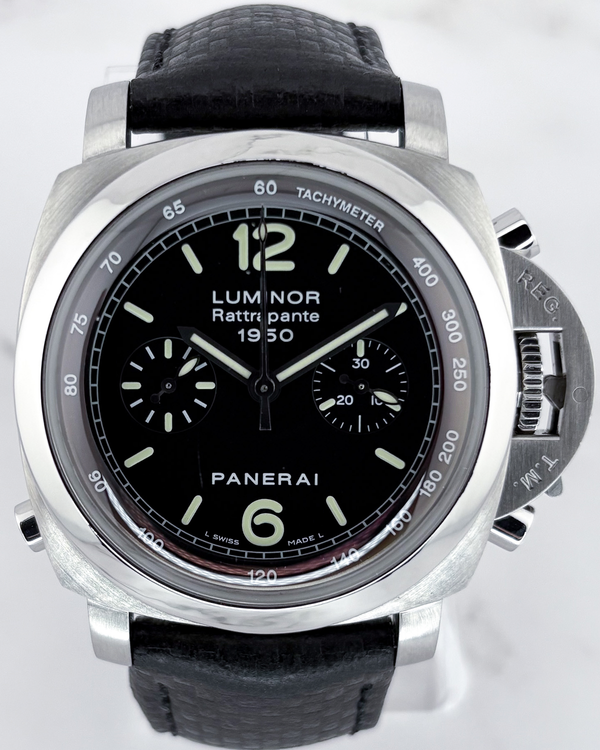 Panerai Luminor 1950 3 Days Chronograph Rattrapante 44MM Black Dial Leather Strap (PAM00213)