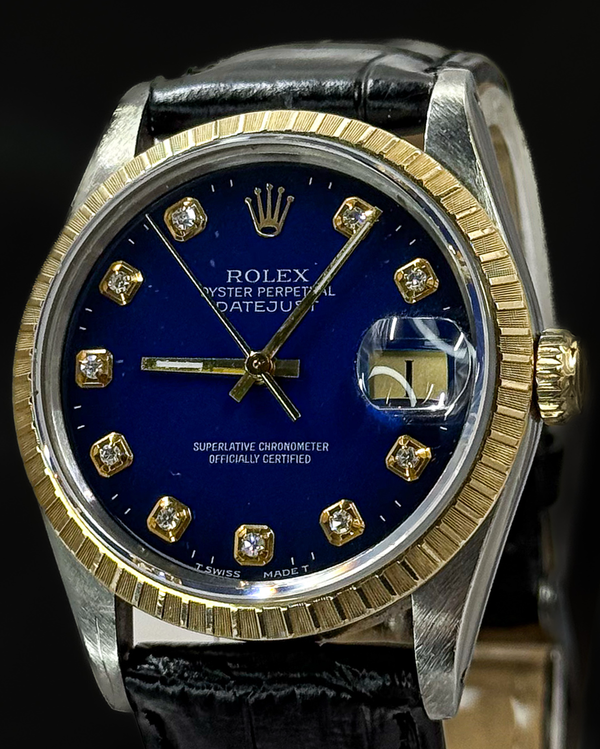 No Reserve - Rolex Oyster Perpetual Date 34MM Aftermarket Blue Dial Aftermarket Leather Strap (15053)
