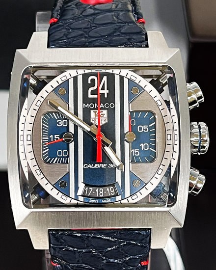 2018 Tag Heuer Monaco Calibre 36 40.5MM Blue Dial Leather Strap (CAL5111.FC6299)