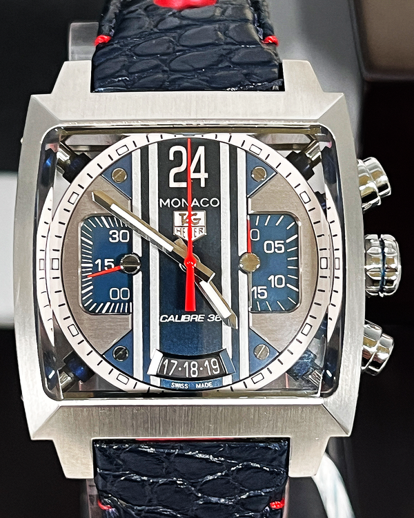 2018 Tag Heuer Monaco Calibre 36 40.5MM Blue Dial Leather Strap (CAL5111.FC6299)