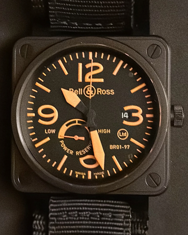 2010 Bell & Ross BR 01 - 97 Réserve de Marche "Orange Edition" L.E. 46MM Black Dial Textile Strap (BR01-97)