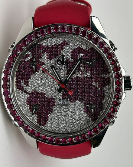 Jacob & Co. Five Time Zones 47MM Quartz Diamond Pavé Dial Aftermarket Rubber Strap (JC47SR)