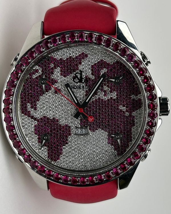 Jacob & Co. Five Time Zones 47MM Quartz Diamond Pavé Dial Aftermarket Rubber Strap (JC47SR)