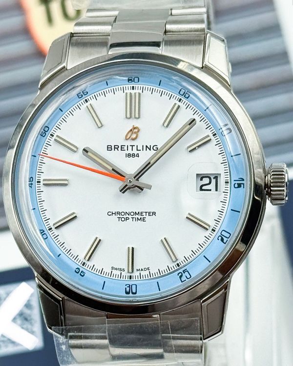 2025 Breitling Top Time B21 38MM White Dial Steel Bracelet (AB3113281A1A1)