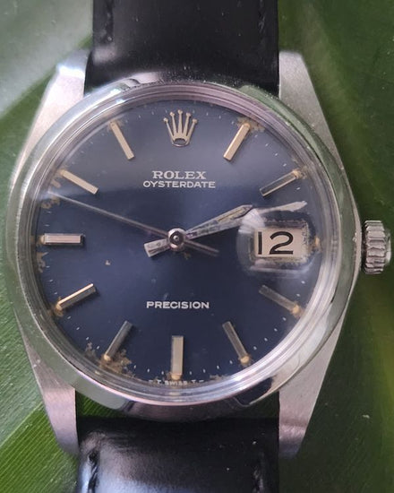 1973 Rolex Oyster Precision 34MM Blue Dial Aftermarket Leather Strap (6694)