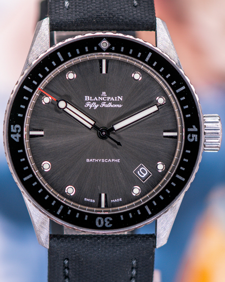 2014 Blancpain Fifty Fathoms Bathyscaphe 43MM Grey Dial Textile Strap (5000-1110-B52A)