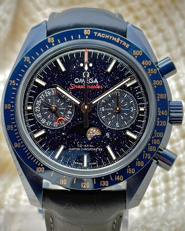 (angie) 2021 Omega Speedmaster Moonphase "Blue Side of the Moon" 44.25MM Aventurine Dial Leather Strap (304.93.44.52.03.002)