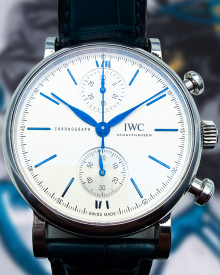 2022 IWC Schaffhausen Portofino Chronograph 39MM Silver Dial Leather Strap (IW391407)