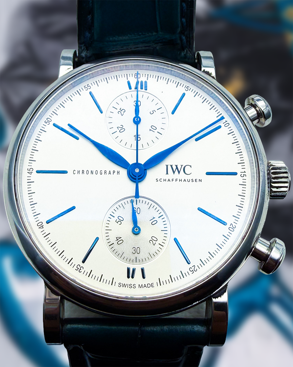 2022 IWC Schaffhausen Portofino Chronograph 39MM Silver Dial Leather Strap (IW391407)
