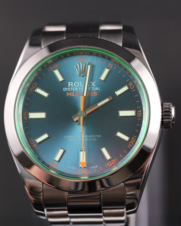 Rolex Milgauss (Oyster Perpetual Milgauss with blue/green dial – SS – Cal 3131 – 2023)