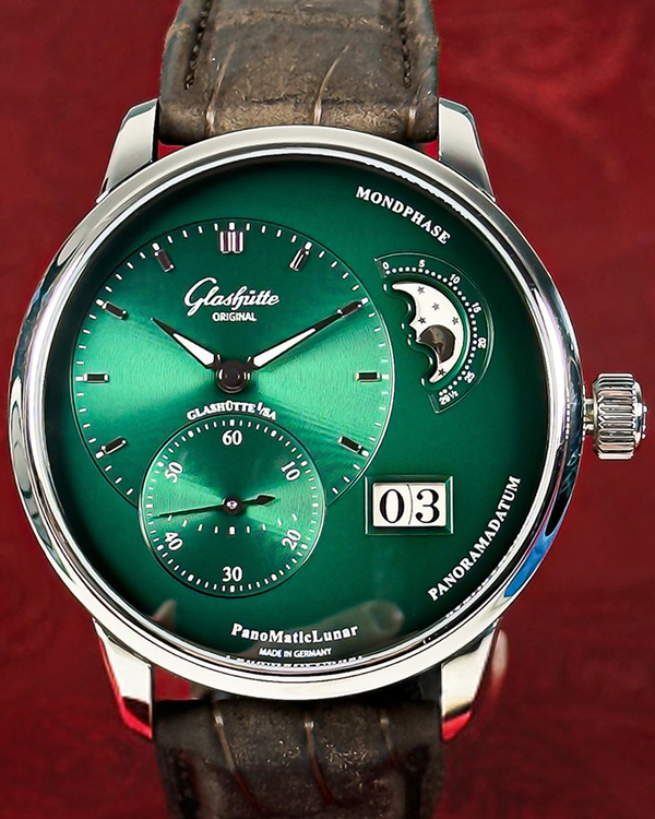 2022 Glashütte Original PanoMaticLunar 40MM Green Dial Leather Strap (1-90-02-13-32-51)