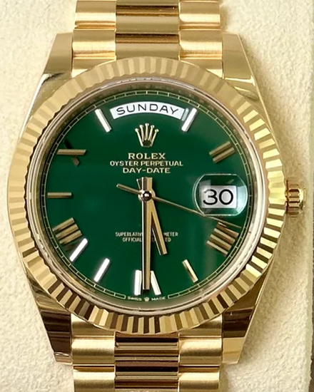 2023 Rolex Day-Date 40MM Green Dial Yellow Gold President Bracelet (228238)