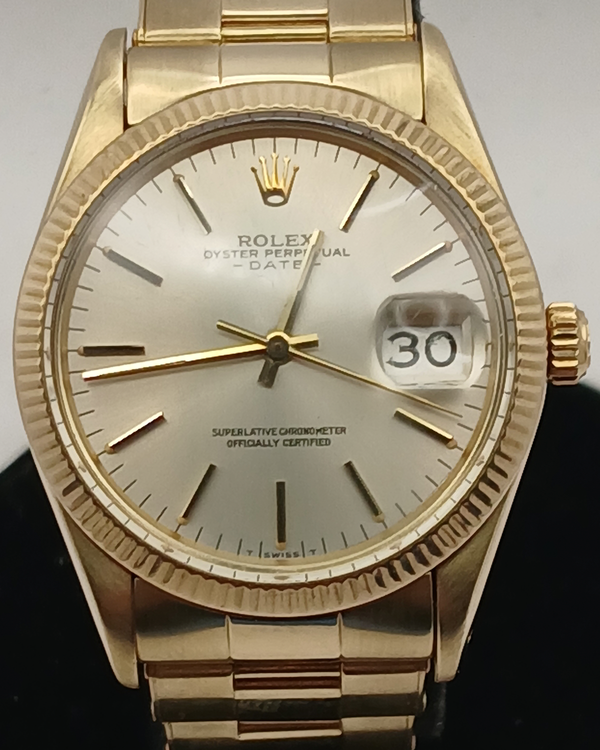 1981 Rolex Oyster Perpetual Date 34MM Silver Dial Yellow Gold Oyster Bracelet (15037)