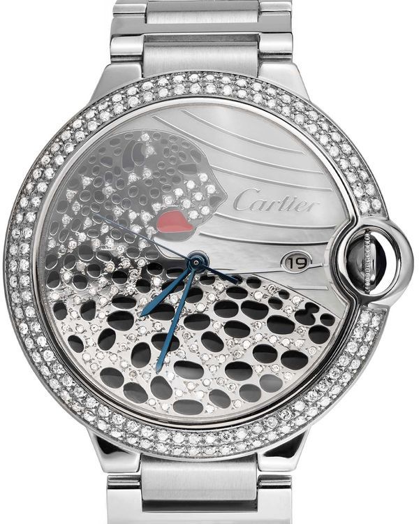 Cartier Ballon Bleu 42MM Aftermarket Diamond "Panthère Motif" Dial Steel Bracelet (3001)