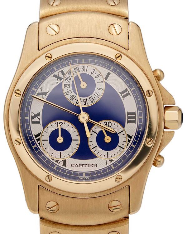 Cartier Santos Ronde Chronograph 30MM Quartz Blue Dial Yellow Gold Bracelet (W15078G1)