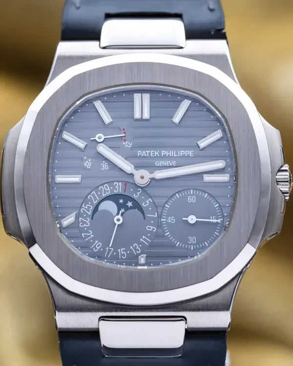 2012 Patek Philippe Nautilus Moonphase 40MM Grey Dial Leather Strap (5712G-001)