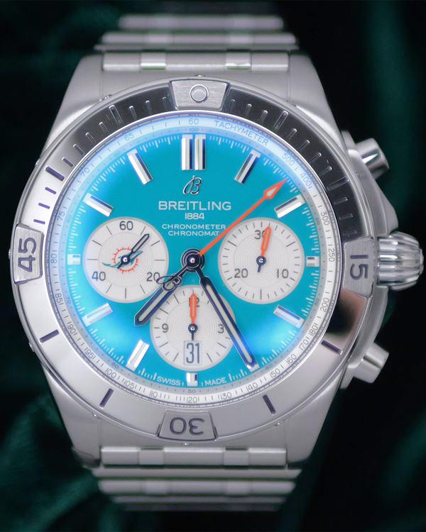 Breitling Chronomat "Miami Dolphins" L. E. 42MM Turquoise Dial Steel Bracelet (AB0134)