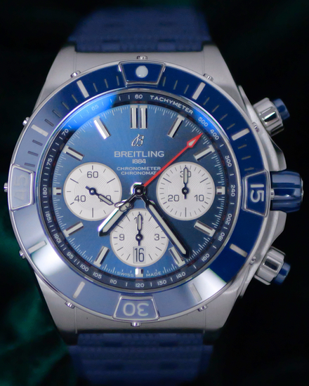 Breitling Super Chronomat B01 44MM Blue Dial Rubber Strap (AB0136)