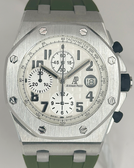 2006 Audemars Piguet Royal Oak Offshore Chronograph "Safari" 42MM White Dial Aftermarket Rubber Strap (26020ST.OO.D091CR.01)