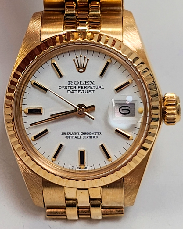 Rolex Lady-Datejust 26MM White Dial Yellow Gold President Bracelet (6917)