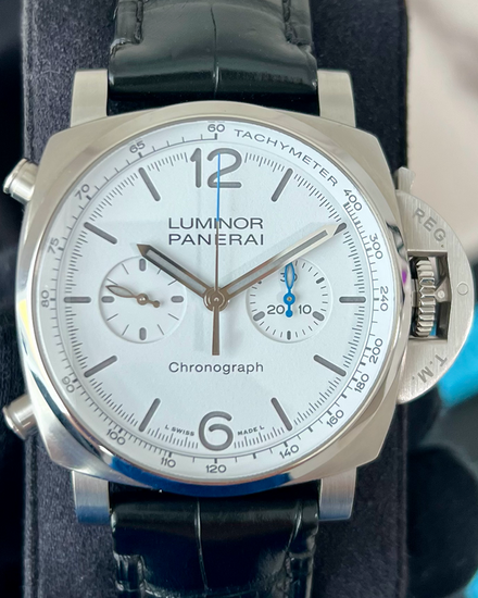 2022 Panerai Luminor Chrono 44MM White Dial Leather Strap (PAM01218)