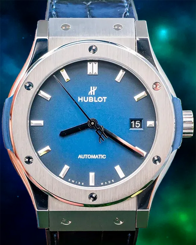 2022 Hublot Classic Fusion Japan S.E. 42MM Vignette Blue Dial Leather Strap (542.NX.6670.LR.JPN18)