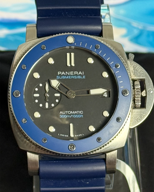 2021 Panerai Submersible "Azzuro" L.E. 42MM Black Dial Rubber Strap (PAM01209)