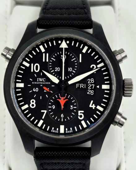 IWC Schaffhausen Pilot Top Gun Double Rattrapante Chronograph 46MM Black Dial Kevlar Strap (IW379901)