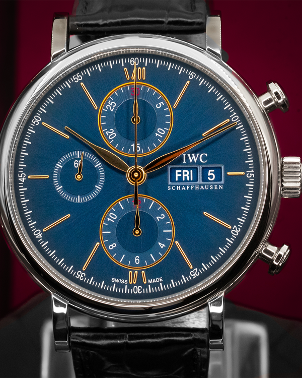 2021 IWC Schaffhausen Portofino Chronograph 42MM Blue Dial Leather Strap (IW391036)