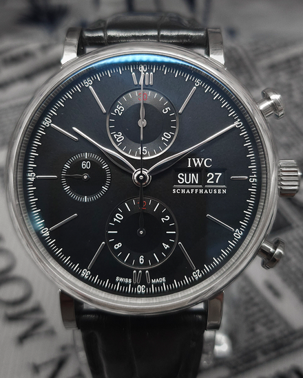 2019 IWC Schaffhausen Portofino Chronograph 42MM Black Dial Leather Strap (IW391029)