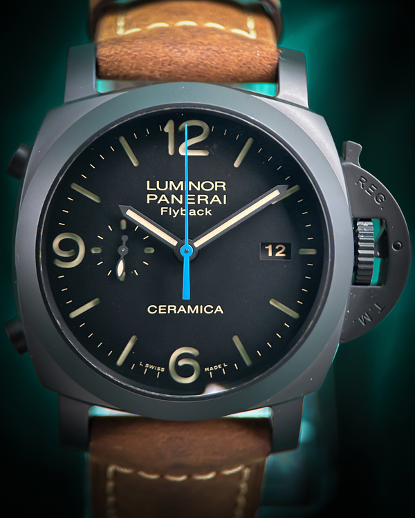 2020 Panerai Luminor 1950 3 Days Chrono Flyback 44MM Black Dial Leather Strap (PAM00580)