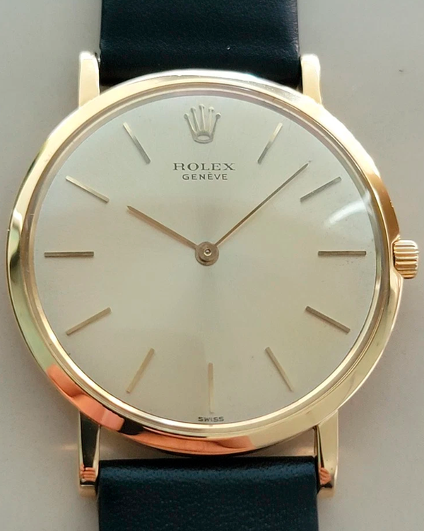 (angie) Rolex Cellini 33MM White Dial Aftermarket Leather Strap (9576)
