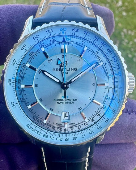 2024 Breitling Navitimer GMT 41MM Ice Blue Dial Leather Strap (A32310171C1P1)